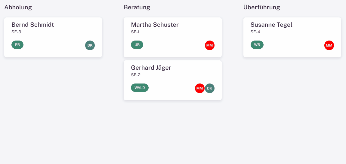Ein Sterbefall wird in der Bestattersoftware im Status verschoben